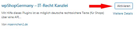 Aktivierung des wpShopGermany Plugins