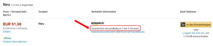 Amazon Lieferzeitenangabe