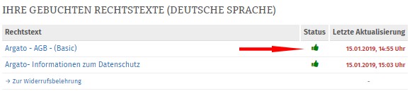 Ansicht argato-Rechtstexte nach der Konfiguration