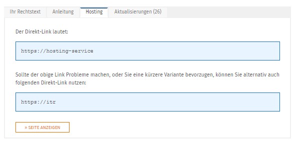 Ansicht der hosting-Links