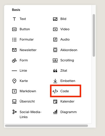 Code in Squarespace hinzufügen