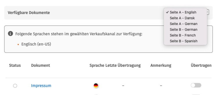Rechtstext in anderer Sprache konfigurieren