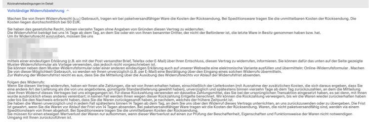 Widerrufsbelehrung auf eBay